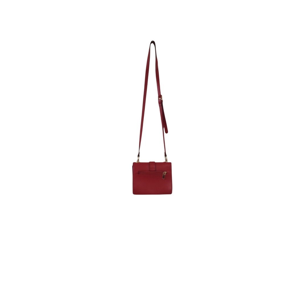 Red Structured Crossbody Bag with Gold Hardware and Adjustable Strap